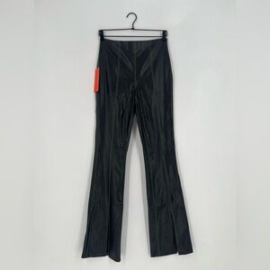 Simon Miller Iver Faux Leather High Rise Green Contrast Stitch Front Slit Pants